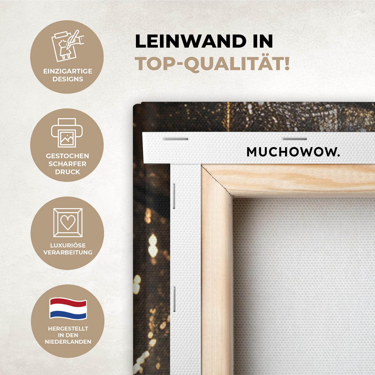 LEINWANDBILD Frau - Gold - Porträt - Schwarz-Weiß - Luxus Deko Groß 90x90 cm - Hellblau, Textil (90/90cm) - MuchoWow