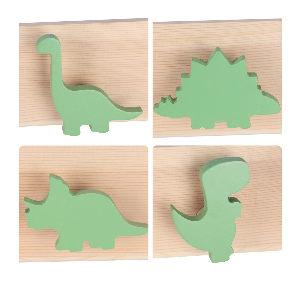 VEŠIAK prírodná zelená 4-háčiky dinosaurus 50 cm - svetlohnedá, drevo/kompozitné drevo (50/7/4cm) - Relaxdays