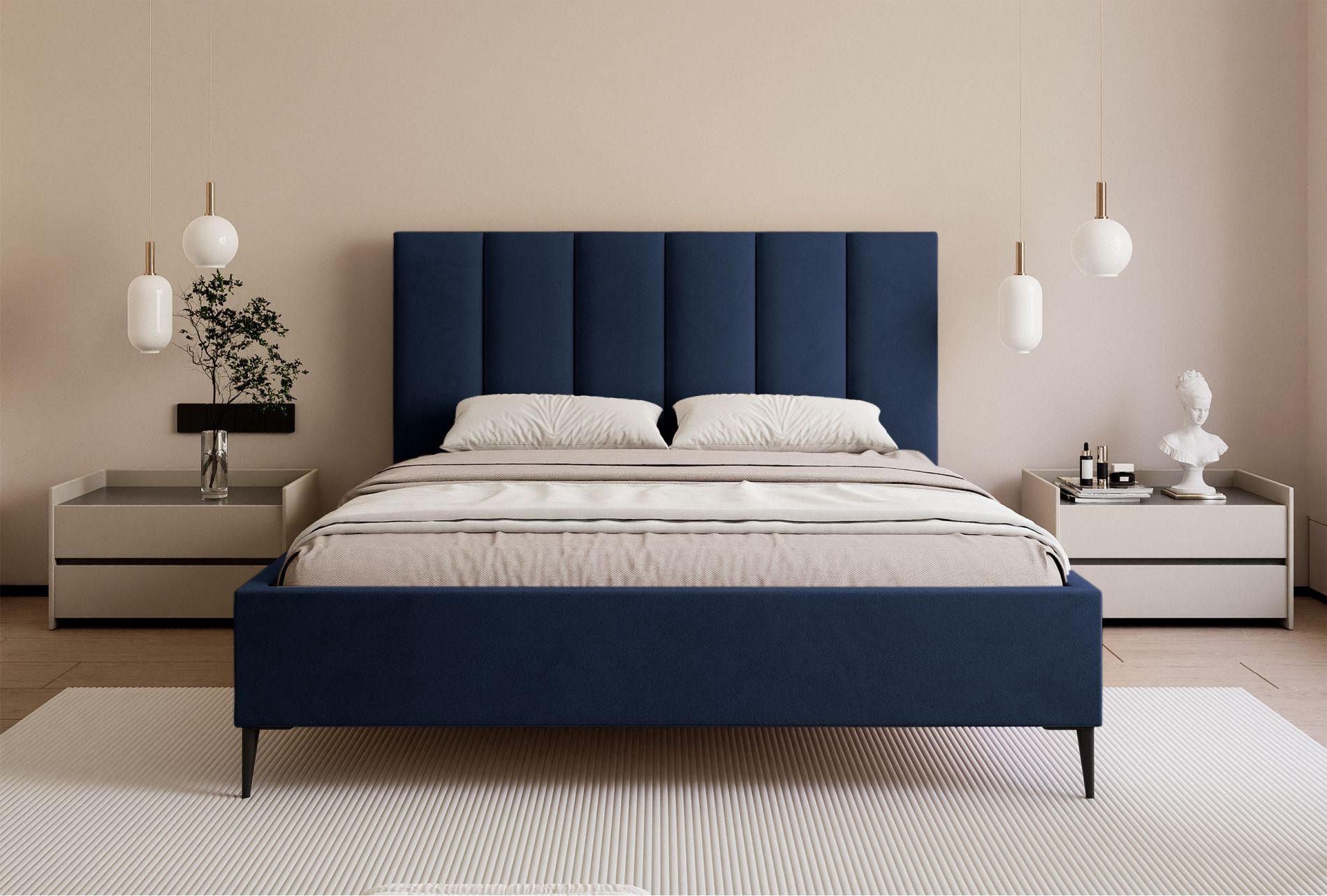 POLSTERBETT Masego Marineblau mit Metallbeinen, Velours, 140x200 cm - Schwarz/Dunkelblau, Textil/Metall (140/200cm) - Selsey