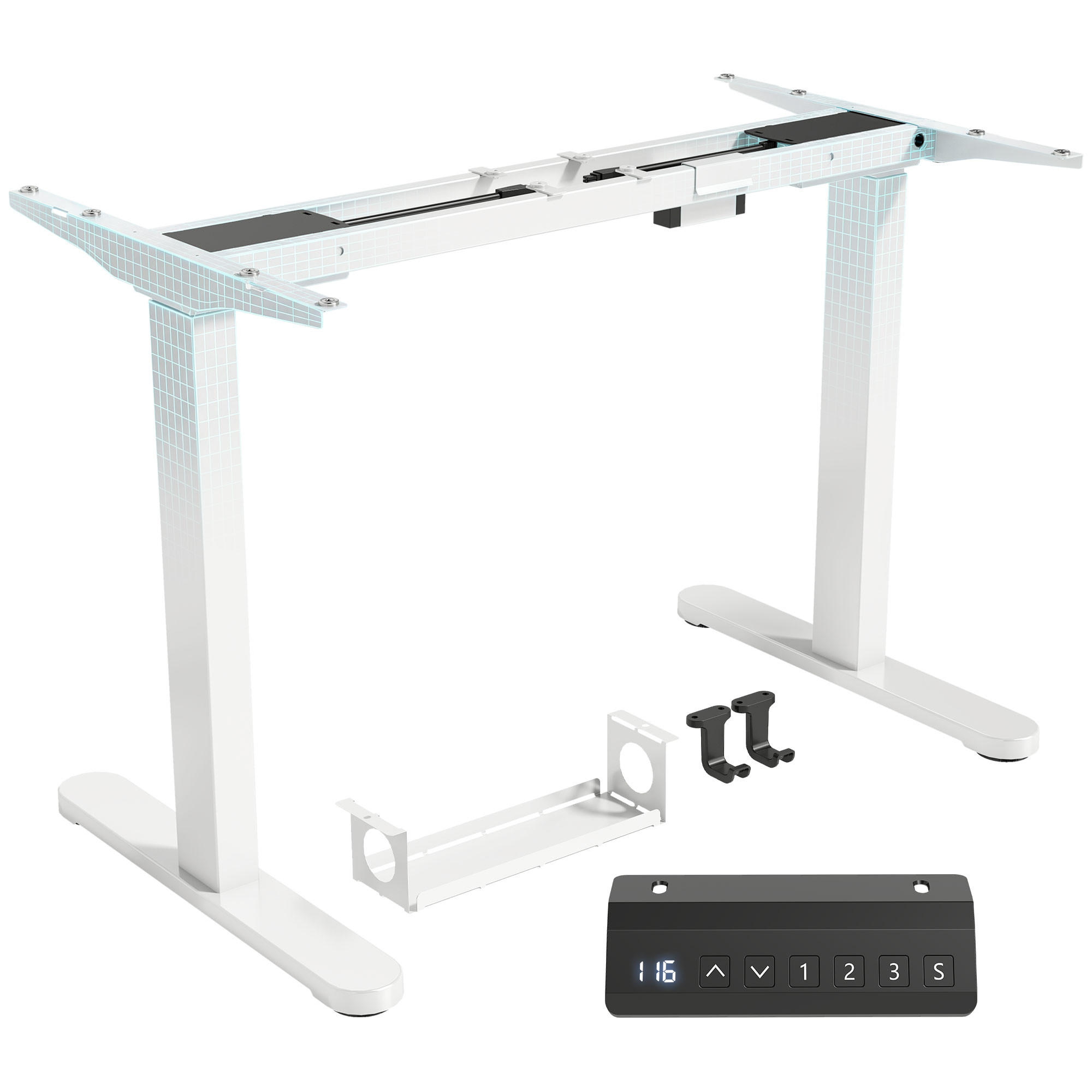 TISCHGESTELL DE-09108 höhenverstellbar mit Speicherfunktion Weiß - Weiß, Metall (100/60/118cm) - ComfortXL