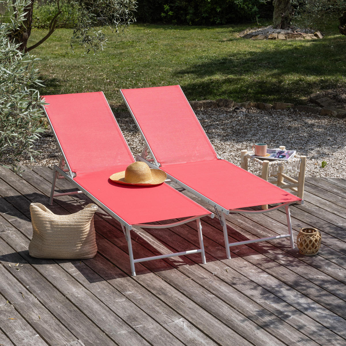 SONNENLIEGEN Sicilia Rosa und Weiß 2er-Set - Rosa, Kunststoff (54/87.5/182cm) - Happy Garden