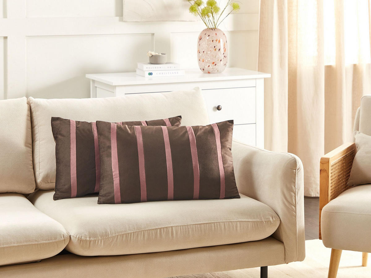 DEKOKISSEN 2er-Set Braun 35/60 cm Crodyline - Pink/Braun, Textil (35/60cm) - Beliani