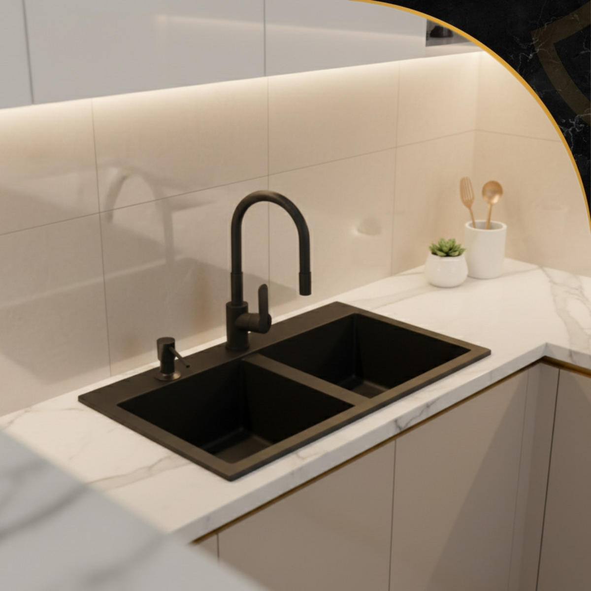 SPÜLBECKEN Twin Schwarz 800/490/205 mm - Schwarz, Stein (42/42/20cm) - Granitan