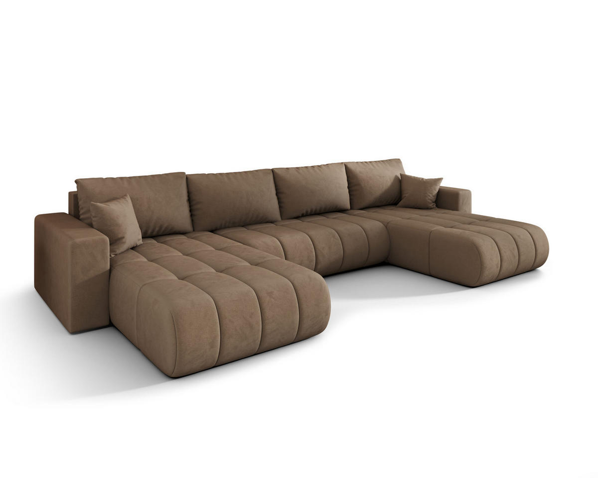 ECKSOFA mit schlaffunktion und bettkasten MILO U PREMIUM, stoff MONOLITH, Hellbraun - Hellbraun, Holz (384/190cm) - Kaiser Möbel