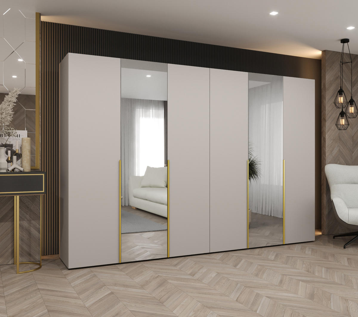 DREHTÜRENSCHRANK 202/300/52 6-türig - Kaschmir/Goldfarben, Holz (300/202/52cm) - Abiks Möbel