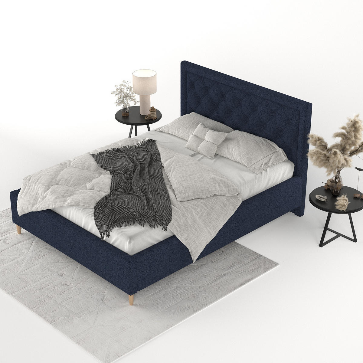 POLSTERBETT Lido 160/200 cm Marineblau im Riva Stoff - Naturfarben/Dunkelblau, Holz/Holzwerkstoff (160/200cm) - AltaBeds