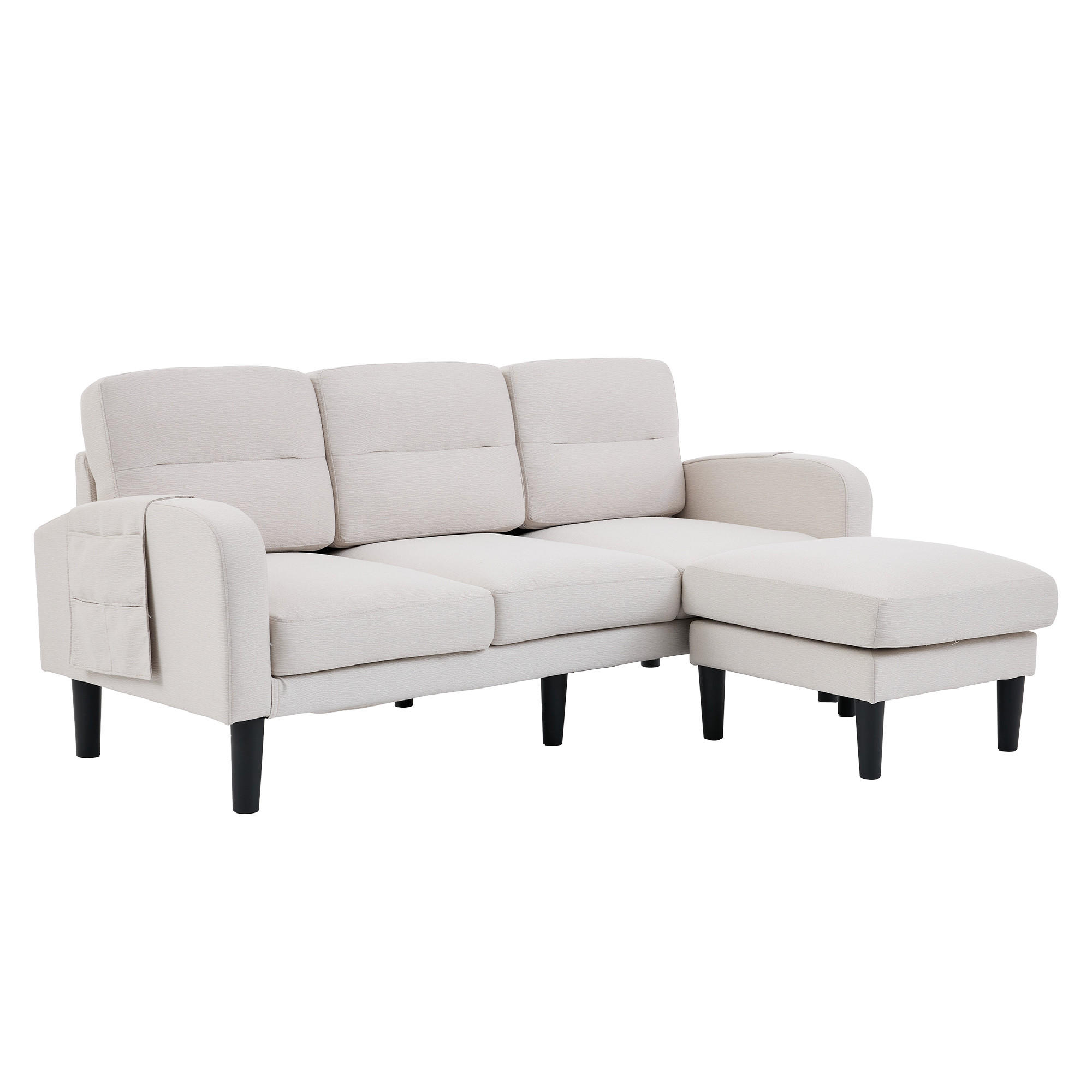 ECKSOFA 204/136/80 cm Beige mit Chaiselongue und Aufbewahrungstasche - Beige, Textil (204/136cm) - Oxeza
