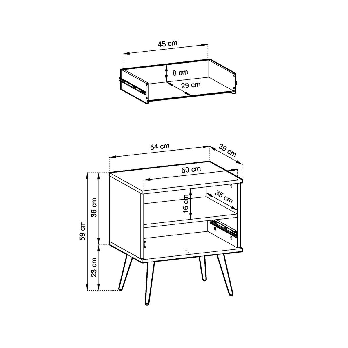 NACHTTISCH BANFF STO1-1S Goldene Metallbeine, Weiß - Weiß, Holzwerkstoff/Kunststoff (54/59/39cm) - Komodee