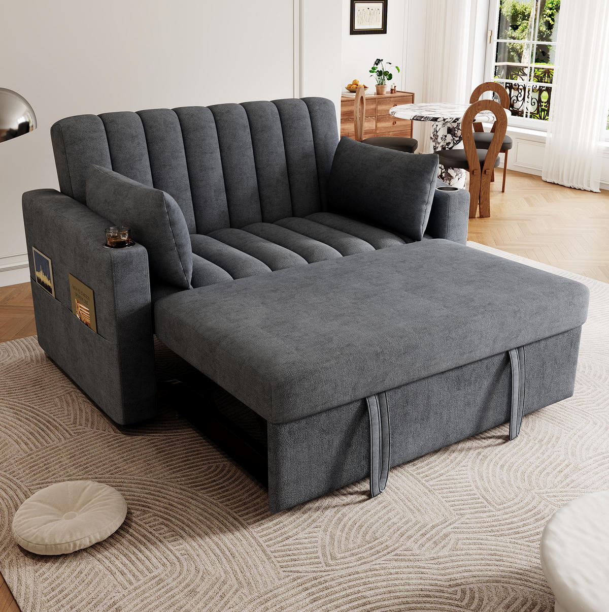 SCHLAFSOFA mit verstellbarer Rückenlehne 136 x 162 cm Grau 2-Sitzer - Grau, Metall (162/84/136cm) - Meubliv