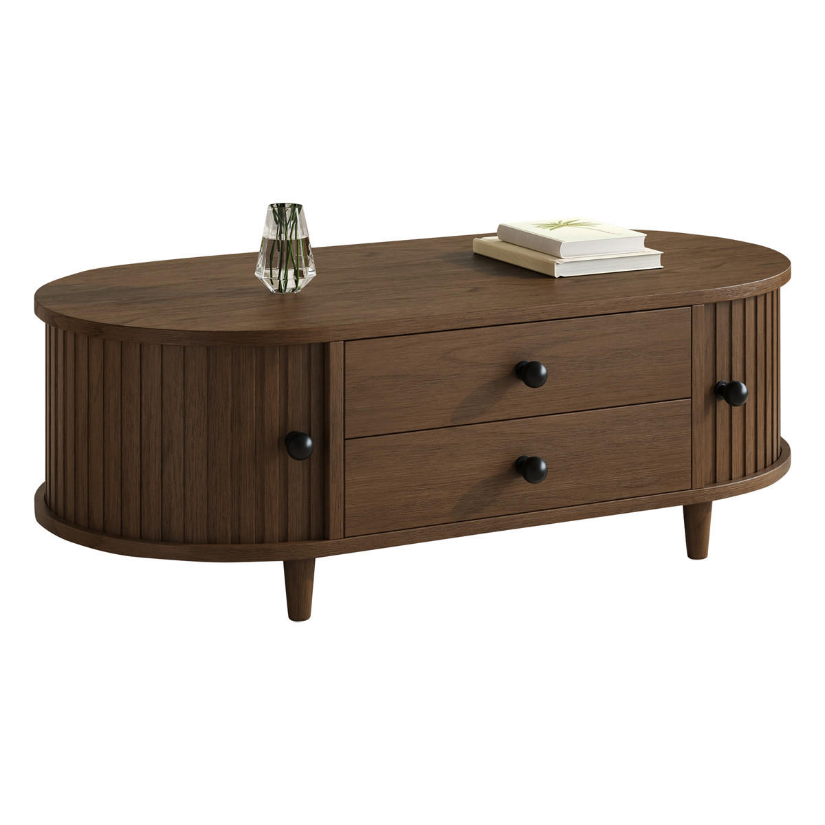 COUCHTISCH Walnuss 100/50/36 cm Schiebetüren Schubladen - Walnussfarben, Holz (50/100/36cm) - Kaket