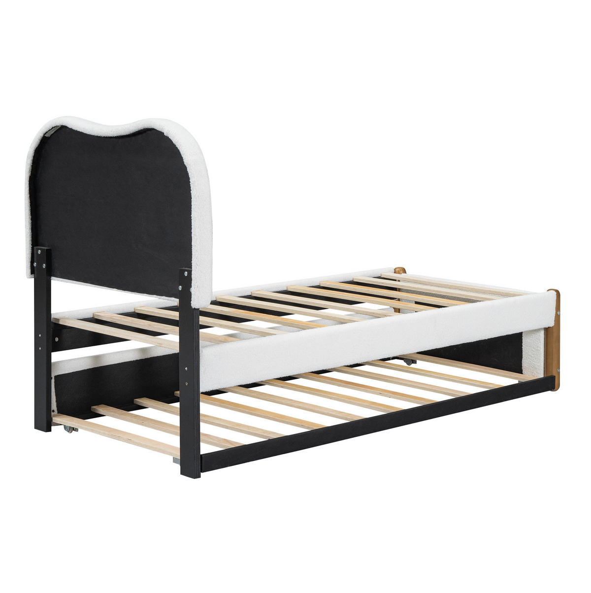 POLSTERBETT aus Plüsch und MDF 90x200 cm Weiß mit ausziehbarem Rollbett und minimalistischer Optik - Weiß, Textil (90/200cm) - Modfu