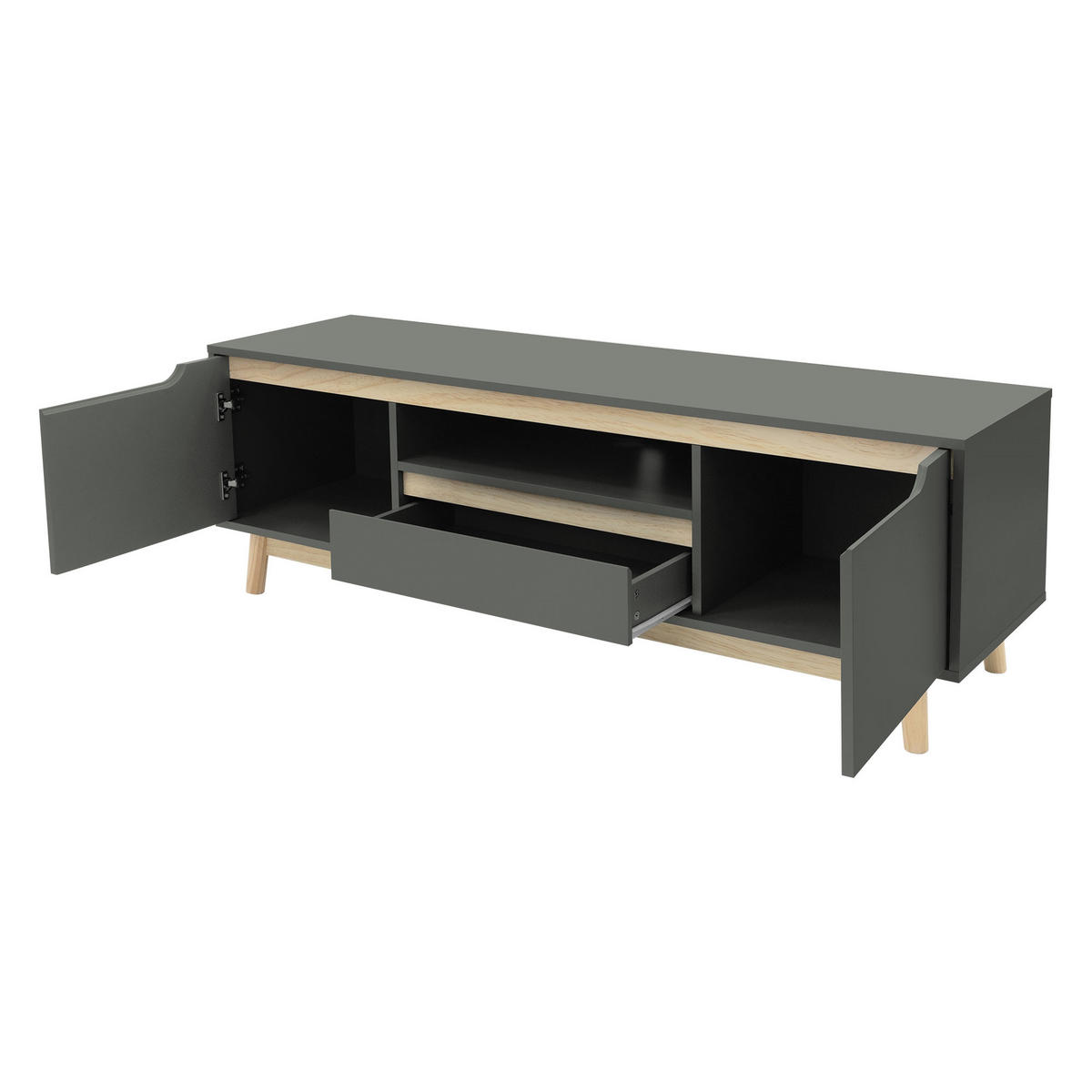 TV LOWBOARD - Grau, Holz (40/46/140cm) - ML-DESIGN