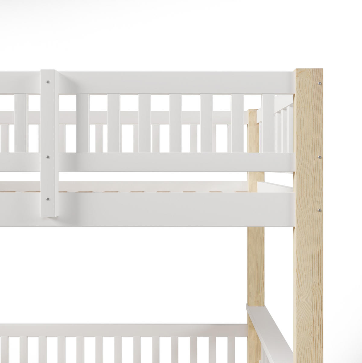 ETAGENBETT 90/200 cm + 140/200 cm, Weiß/Natur mit Leiter und Bettgitter ohne Matratze - Weiß, Holzwerkstoff (140/200cm) - MIVRAY