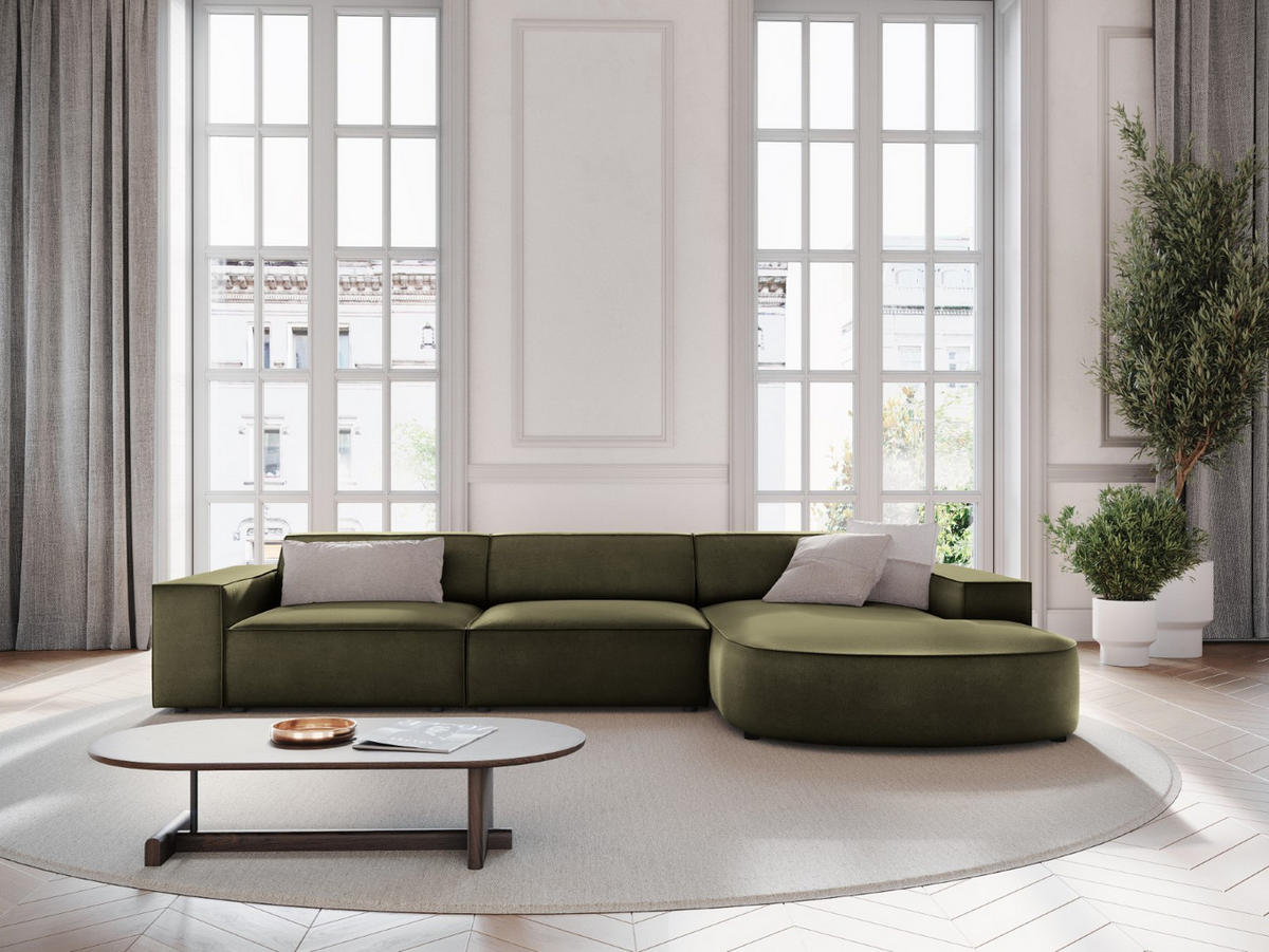 ECKSOFA rechts Jodie aus Samt grün 4 Sitzplätze - Grün, Textil (166/284cm) - Micadoni