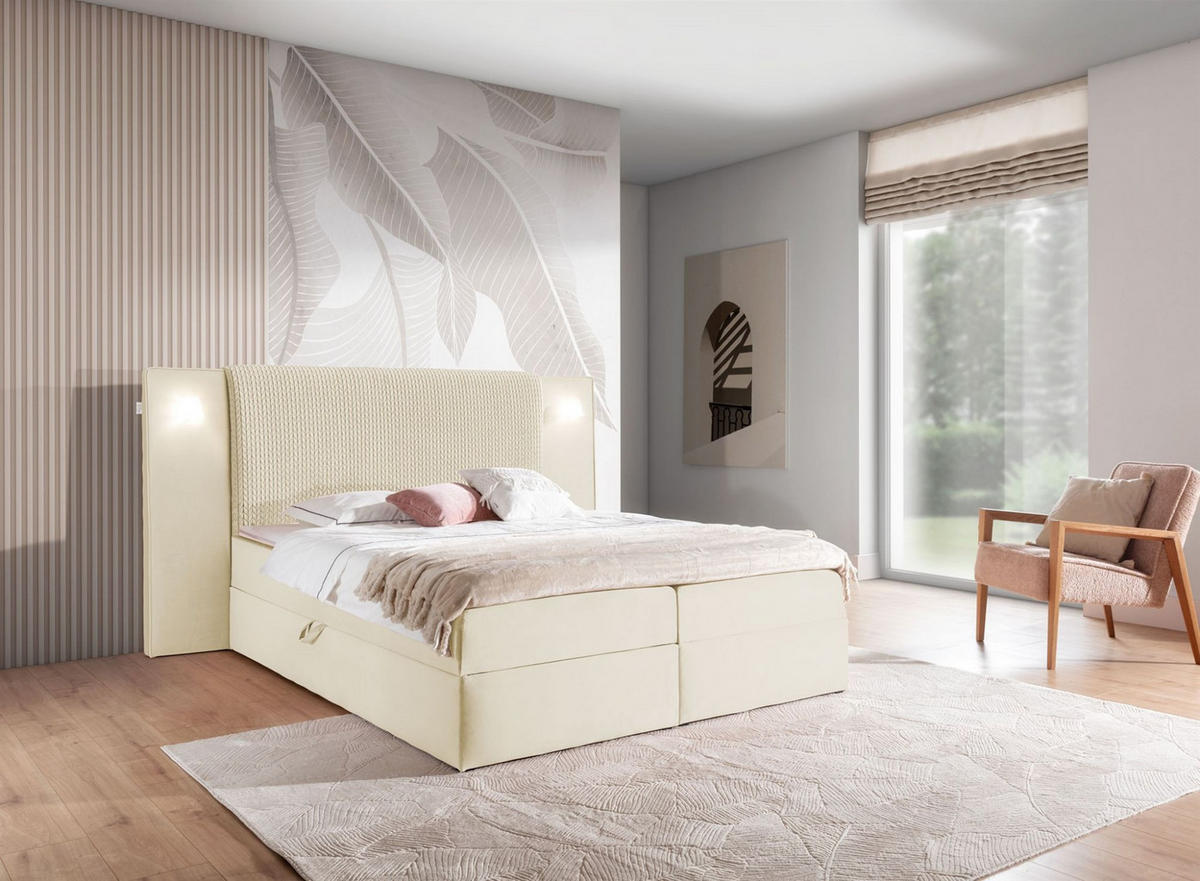 BOXBETT Marten überlänge Set.4 - Creme, Holzwerkstoff/Textil (120/220cm) - Fun Möbel