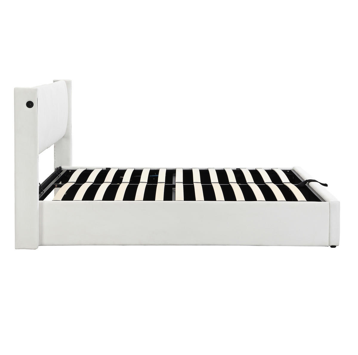POLSTERBETT 140/200 cm Weiß mit LED-Beleuchtung und hydraulischem Bettkasten - Weiß, Kunststoff (140/200cm) - OKWISH