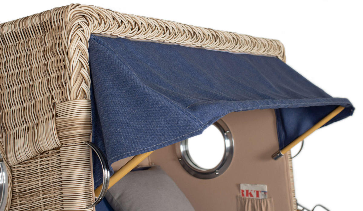 STRANDKORB XXL Düne Grande Teak PE Shell - Blau/Braun, Metall (142/170/95cm) - Mr. Deko