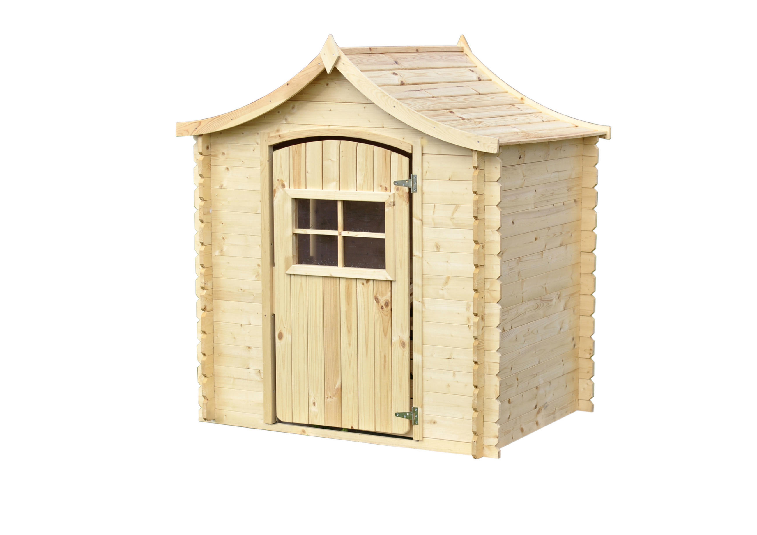 KINDERSPIELHAUS aus Holz - B112xL146xH152 cm/1,1m2 - M550-1 - Beige, Holz (146/152/112cm) - Timbela