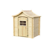 KINDERSPIELHAUS aus Holz - B112xL146xH152 cm/1,1m2 - M550-1 - Beige, Holz (146/152/112cm) - Timbela