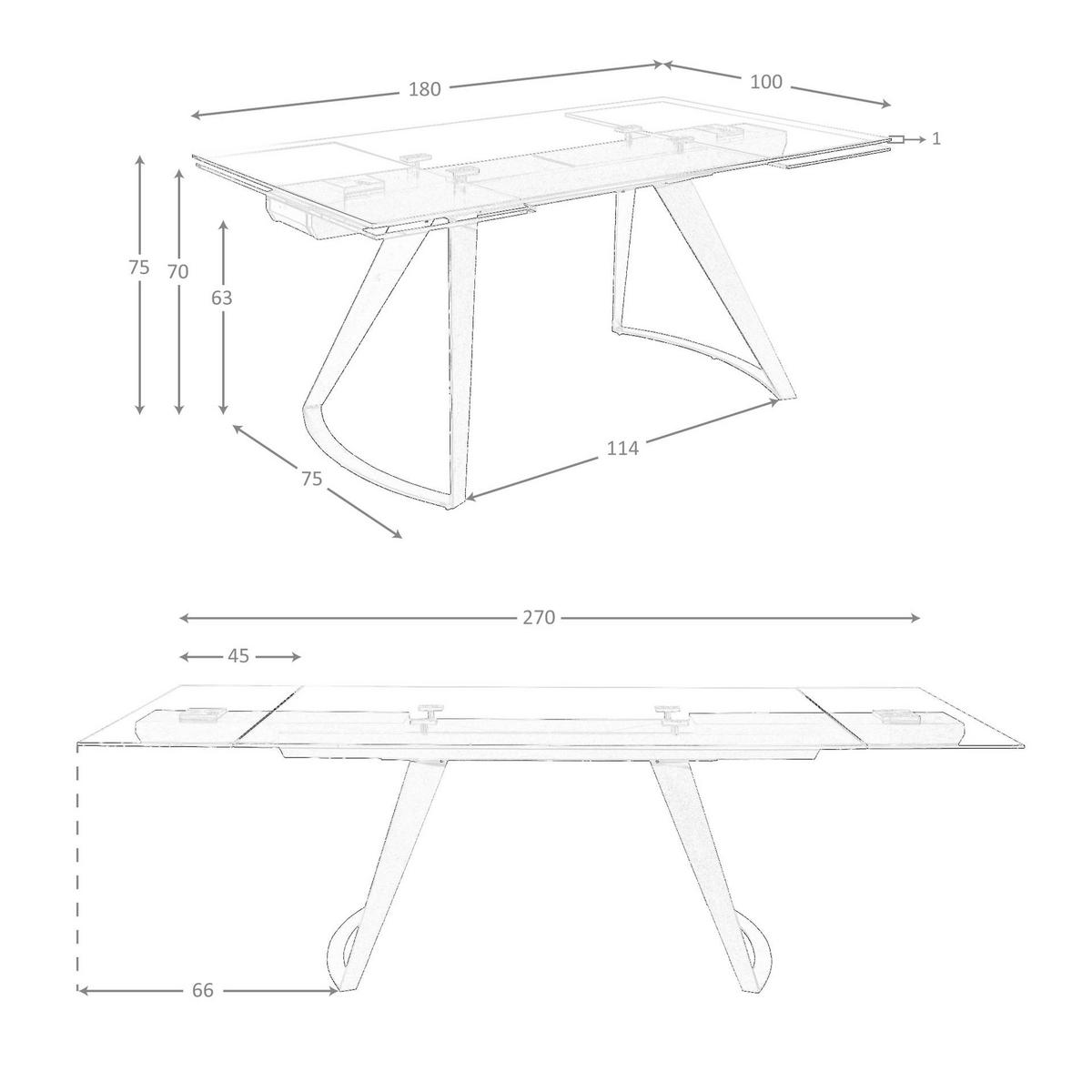 ESSTISCH Rechteckig Schwarz Kristall 180/100/75 cm - Schwarz, Glas/Metall (100/180/75cm) - ANGEL CERDA
