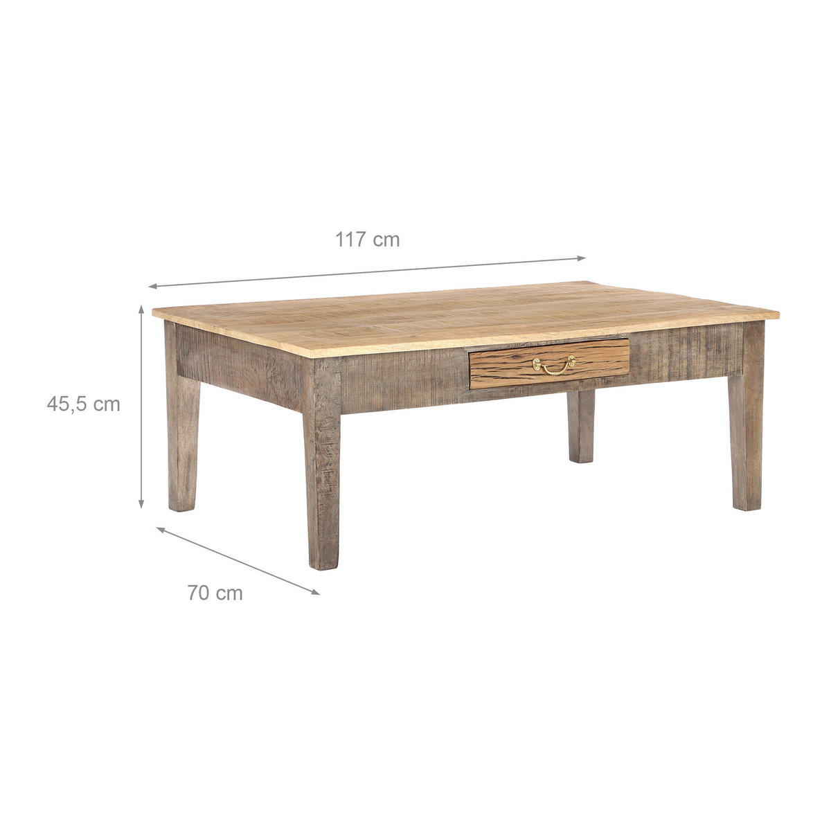 COUCHTISCH 117x70x45,5 cm Natur aus Mangoholz mit Schublade - Naturfarben, Holzwerkstoff (117/70/45.5cm) - WOMO-DESIGN