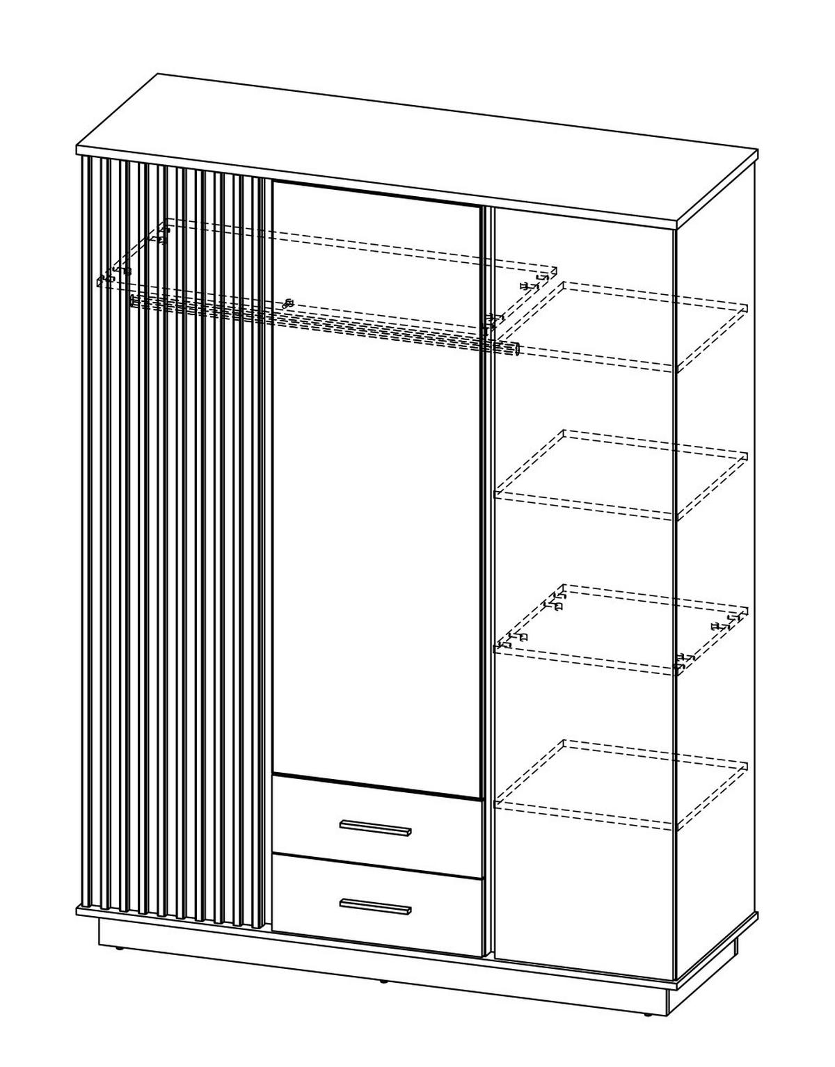 KLEIDERSCHRANK Lamia modern Eiche Wotan / schwarz 145,5 / 52 / 193cm - Eiche Wotan/Multicolor, Holzwerkstoff/Kunststoff (146/193/52cm) - Feldmann-Wohnen