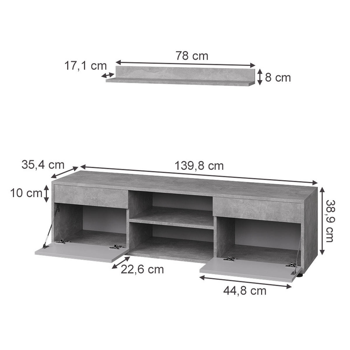 ŽIVÁ STĚNA Berno Beton/bílá - šedá/bílá, kompozitní dřevo (139.8/38.9/35.4cm) - Vicco