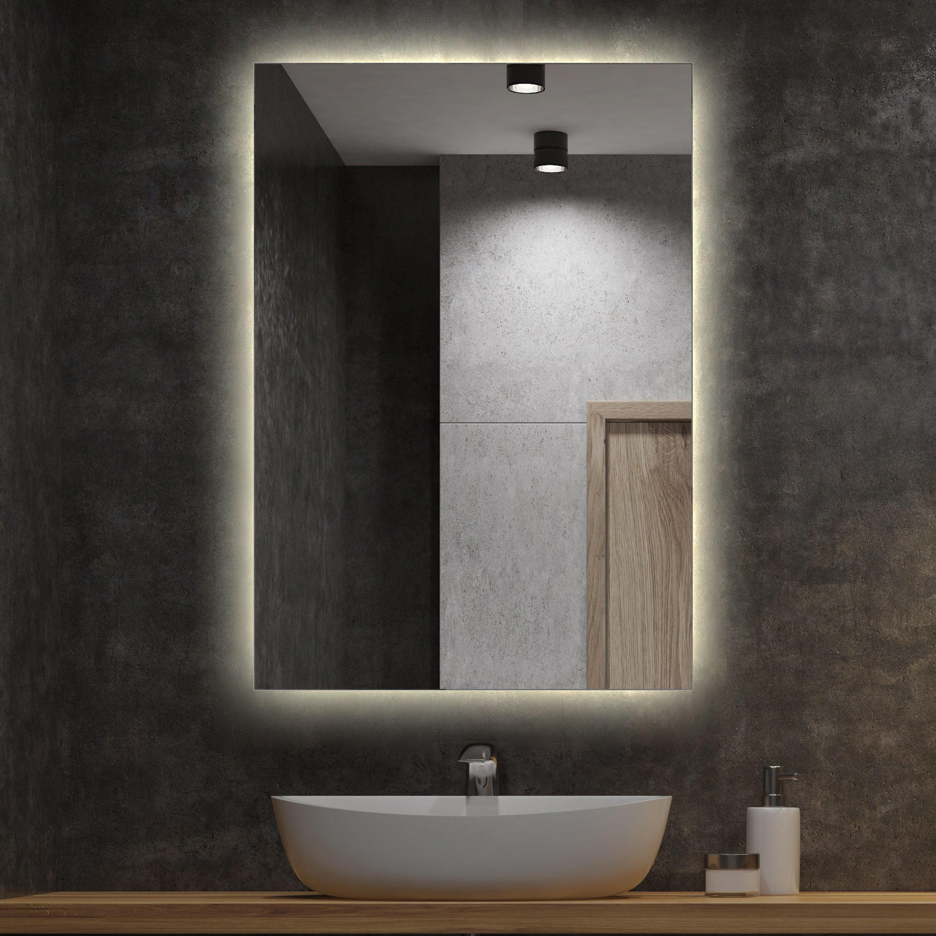 LED SPIEGEL 80 cm x 60 cm Rechteckig Warmweiß 3000 K - Blaugrau, Glas (80/60/2.4cm) - TULUP