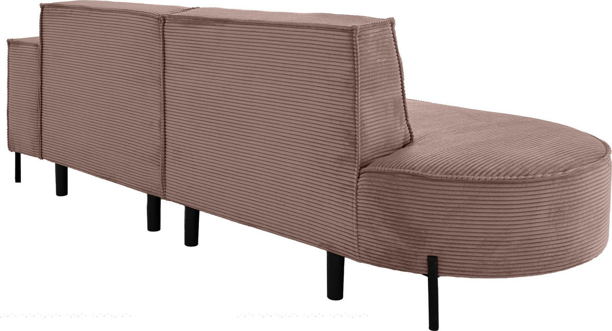 ECKSOFA Hana Loft 3-Sitzer Ecke Rechts, Cordstoff Chenille, Altrosa Rosa 241/80/168 cm - Schwarz/Rosa, Textil/Metall (241/168cm) - WFL GROUP
