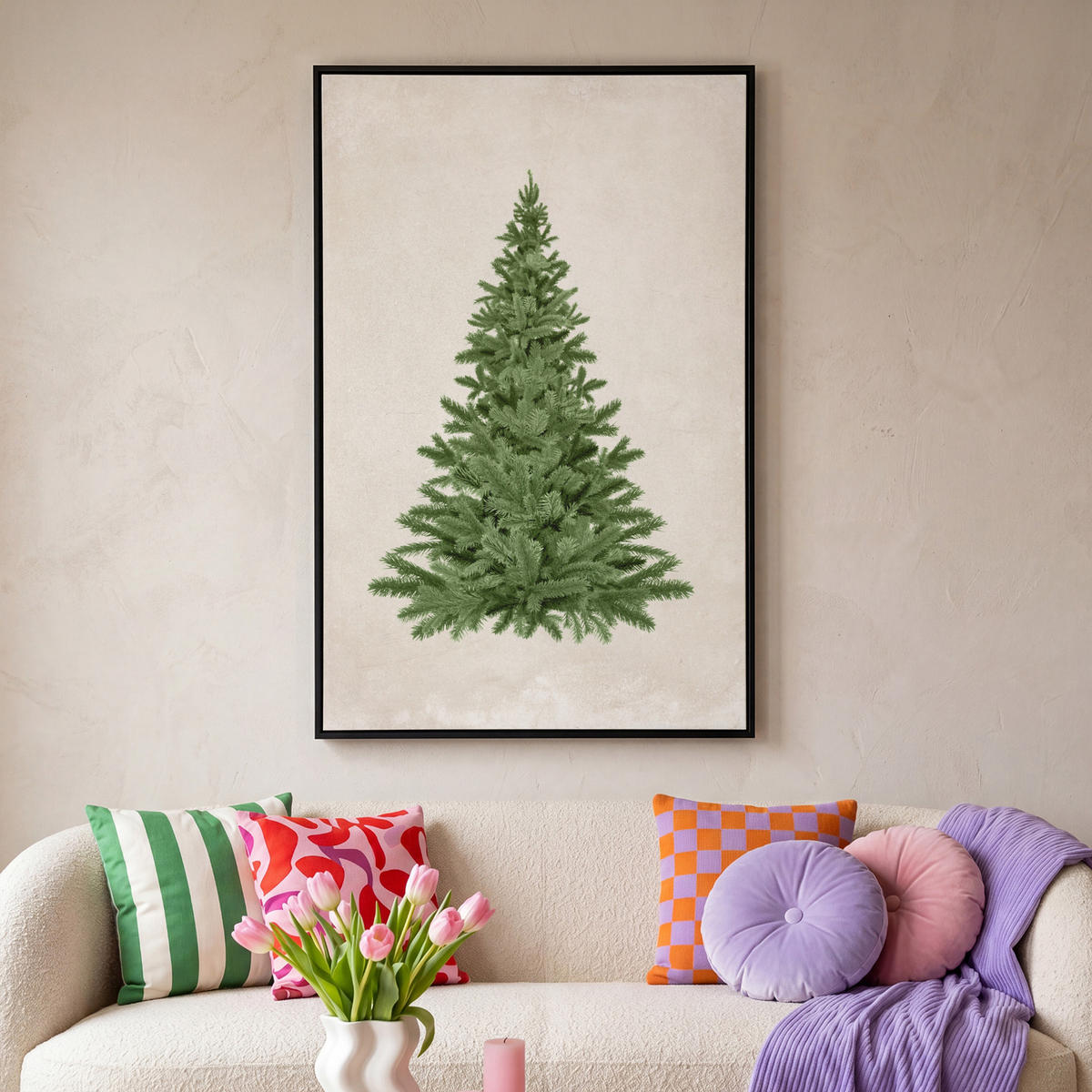 LEINWAND Bilder mit Rahmen - Weihnachtsbaum - Grün - Weihnachten - Feiertage - 80x120 - Olivgrün, Textil (80/120cm) - MuchoWow