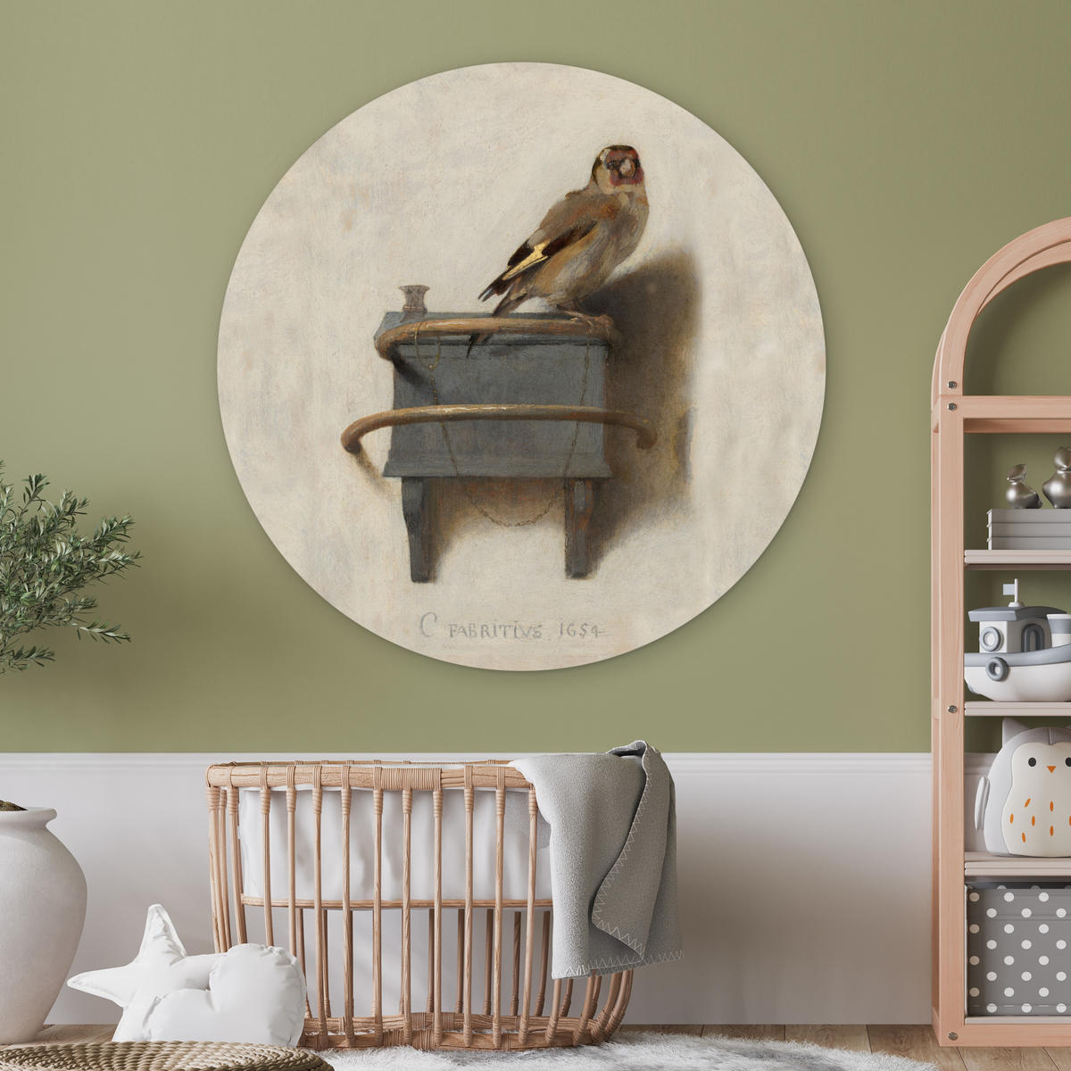 WANDBILD Stieglitz - Alter Meister - Carel Fabritius 150x150 cm - Grau, Kunststoff (150/150cm) - MuchoWow