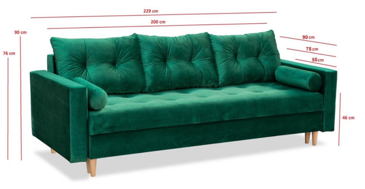 SOFA Butelgrün BANDI Gepolstert - Grün, Textil (229/90/90cm) - Sepro Meble
