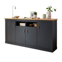 SIDEBOARD grau, Eiche Wotan, Landhaus 200 cm, Kommode mit Soft-Close - Silberfarben/Eiche Wotan, Holzwerkstoff/Kunststoff (200/104/45cm) - Furn.Design