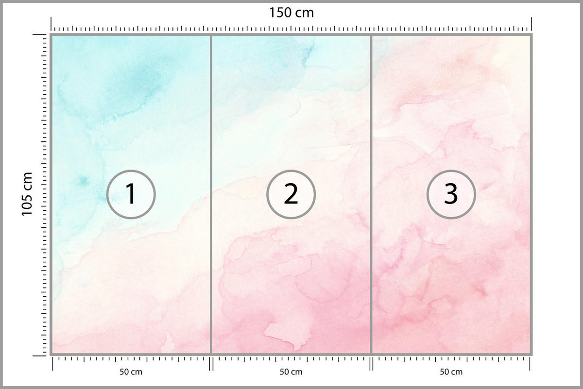 FOTOTAPETE für Kinderzimmer Pastell Ombre Aquarell Gradient 150x105 - Rosa, Papier (150/105cm) - Muralo