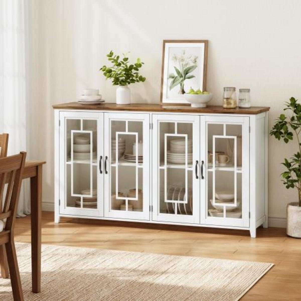SIDEBOARD weiß aus MDF mit Retro-Holzmaserung-Platte 160 × 40 × 86 cm - Weiß, Holzwerkstoff (160/86/40cm) - Luhomfu