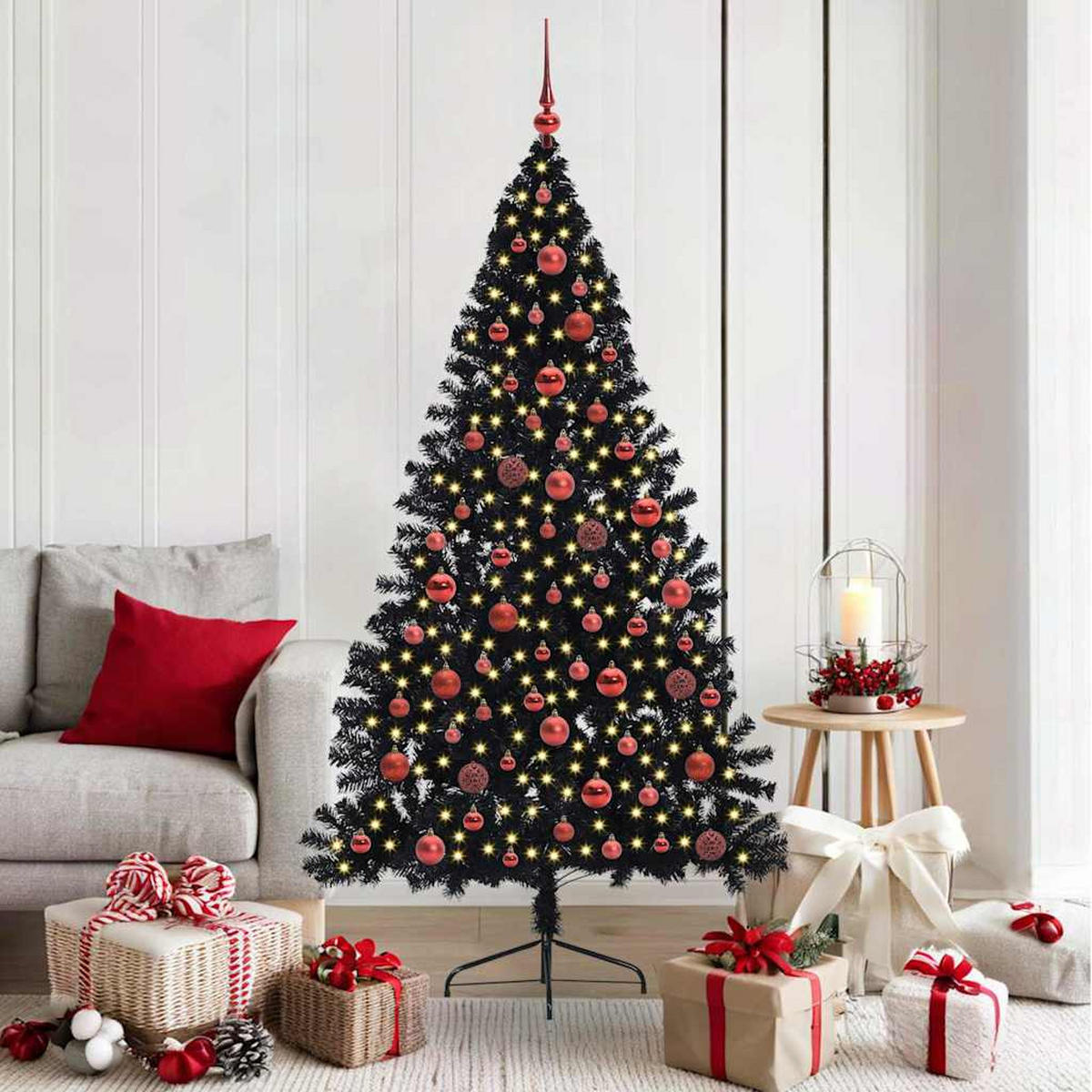 WEIHNACHTSBAUM Künstlicher Vorbeleuchteter Haltbar 115/115/180 cm Schwarz PVC - Schwarz, Kunststoff (180cm) - vidaXL