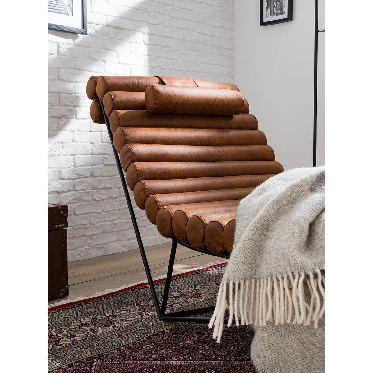 RELAXLIEGE - Antiklederlook - Braun, Textil (185/81/62cm) - home24