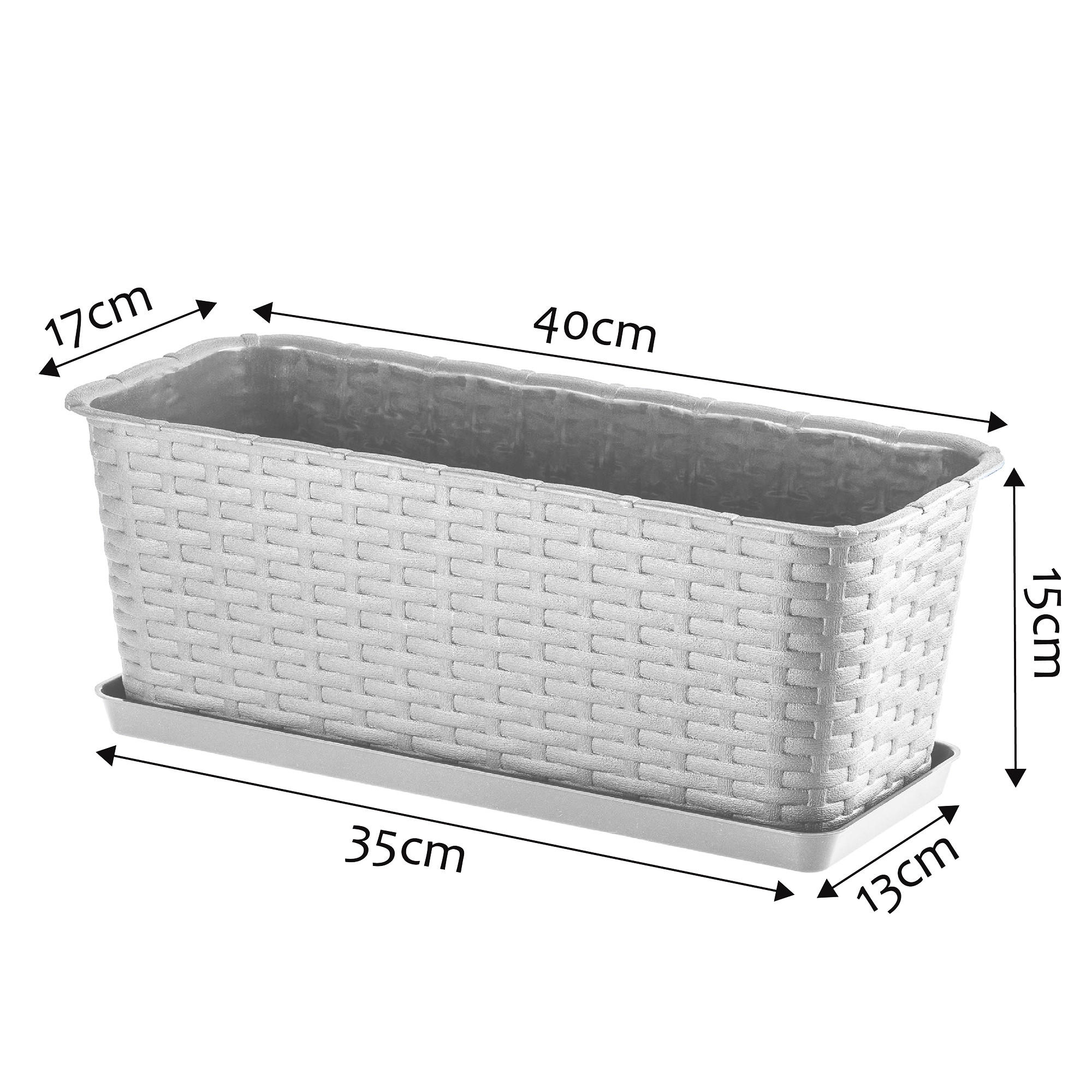 BALKONKASTEN mit Untersetzer 40 cm, Grau - Grau, Kunststoff (17/40cm) - KADAX