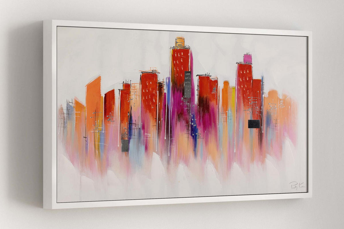 OLEJOMAĽBA 120/60 cm, Mesto a architektúra - biela/červená, drevo/textil (120/60cm) - KUNSTLOFT
