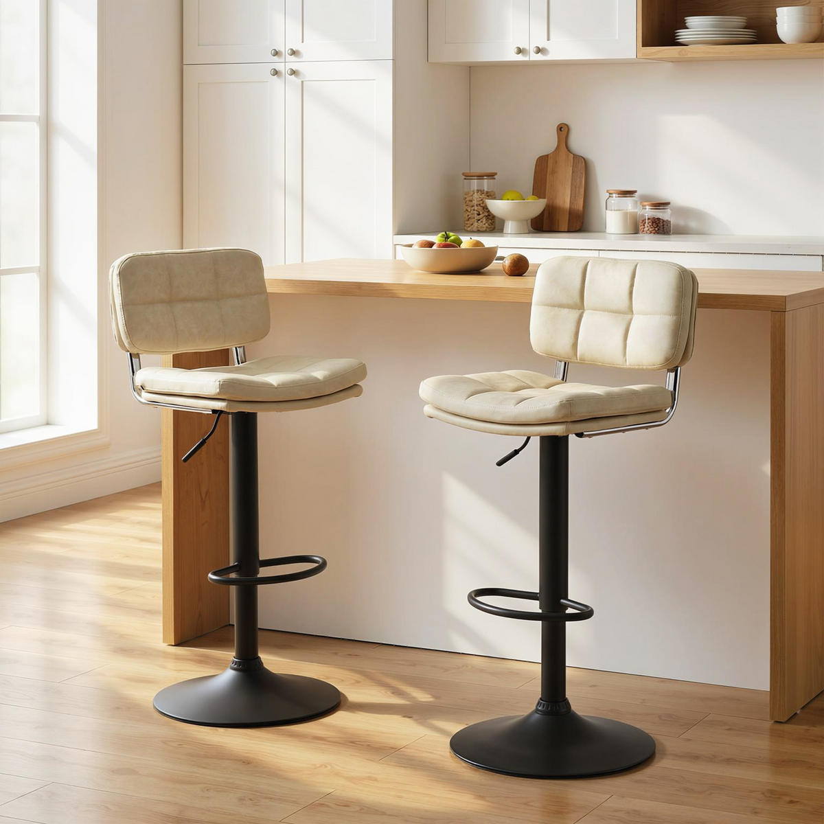 BARHOCKER 2er-Set DE-14805 vintage gepolstert Crème - Creme, Metall (41.5/107/45cm) - ComfortXL