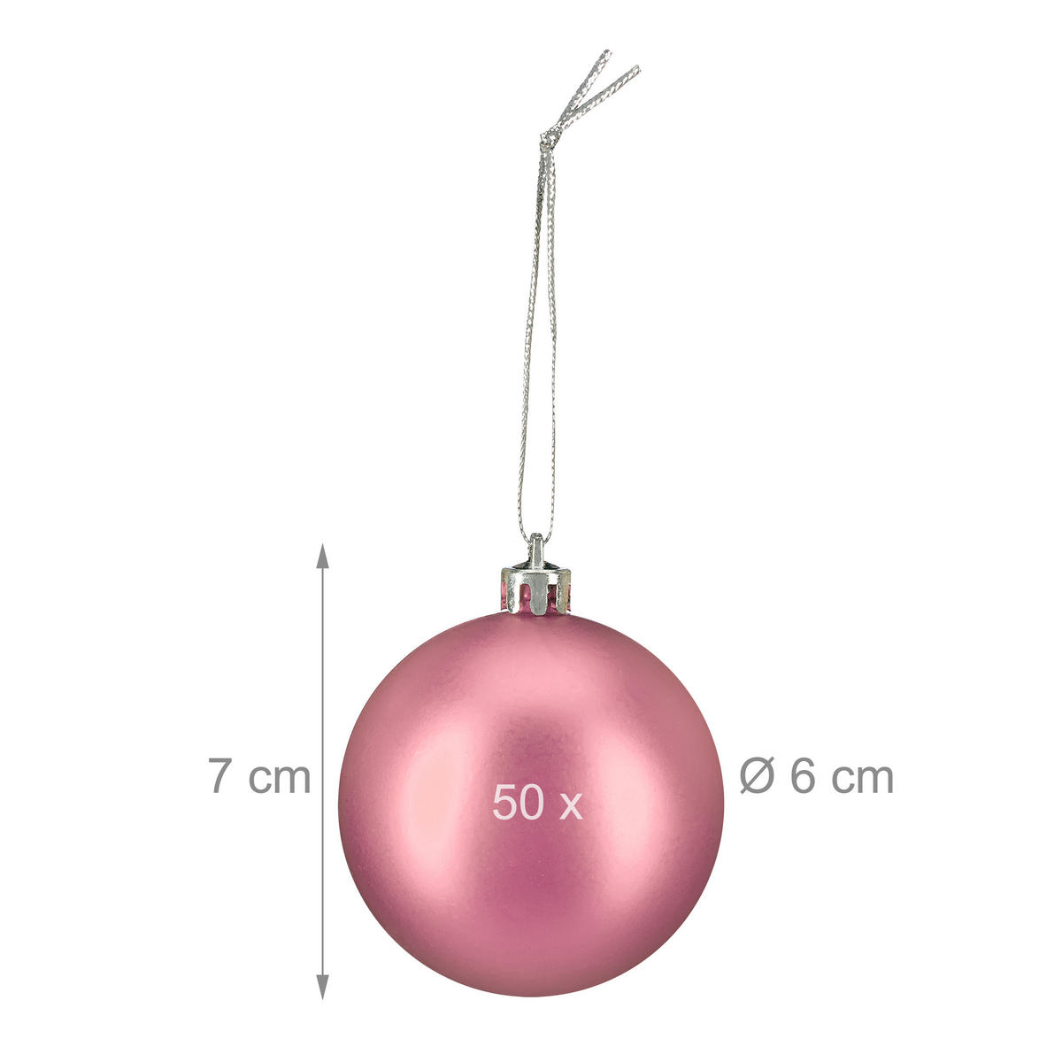 50XWEIHNACHTSKUGELN - Rosa, Kunststoff (6/7/6cm) - Relaxdays