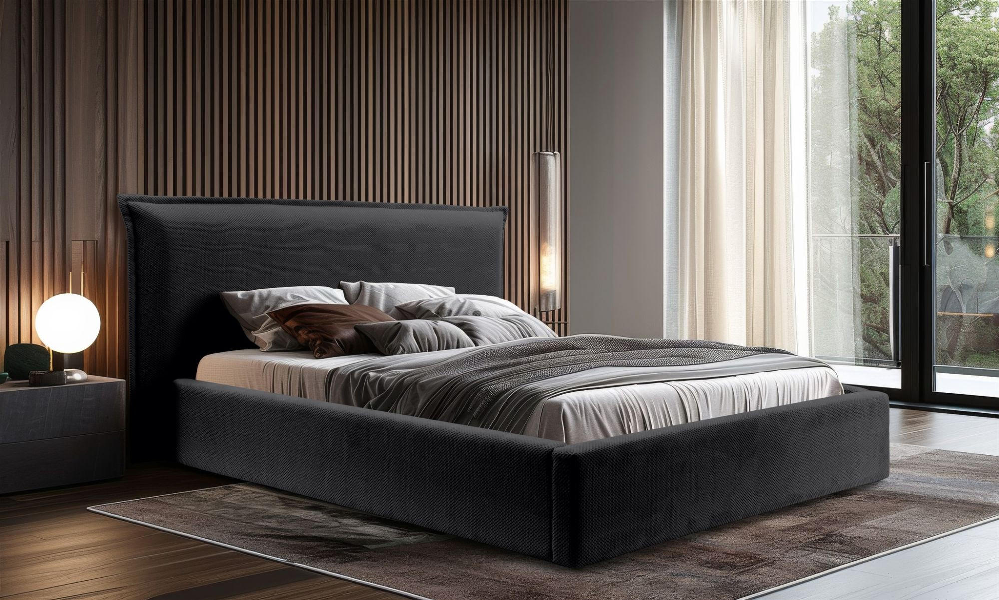 POLSTERBETT Amada In Pop - Schwarz, Holzwerkstoff/Textil (180/200cm) - Fun Möbel