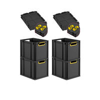 EUROBOX 4x NextGen Color mit Auflagedeckel 32x30x40 cm 30 Liter Schwarz Griffe gelb offen - Gelb/Schwarz, Kunststoff (30/32/40cm) - PROREGAL