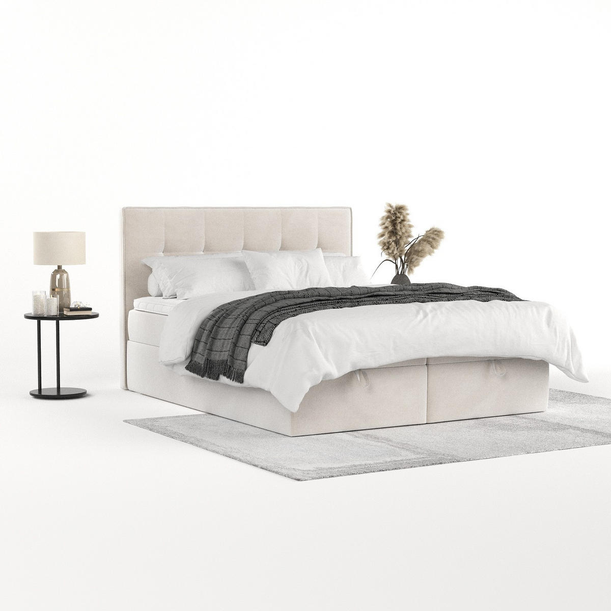 BOXBETT Tivra 160/200 cm Creme im Paros Stoff - Creme/Schwarz, Holz/Holzwerkstoff (160/200cm) - AltaBeds