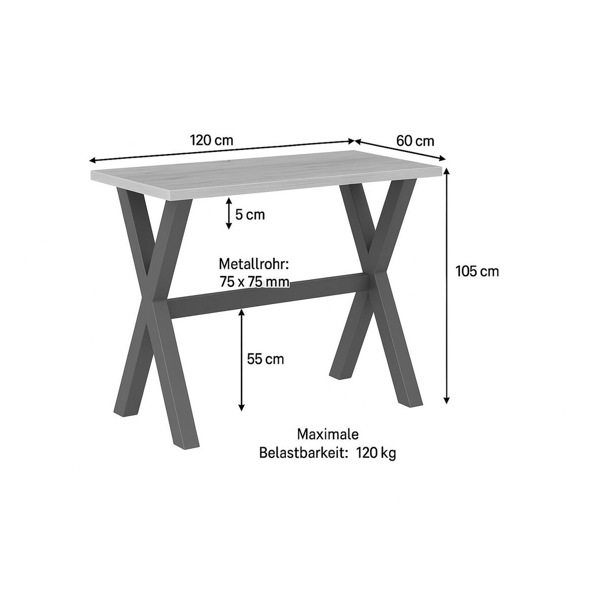 BARTISCH ARNE 120/60/105 cm - Hellbraun/Alteiche, Holzwerkstoff/Metall (60/120/105cm) - DUBI Möbel