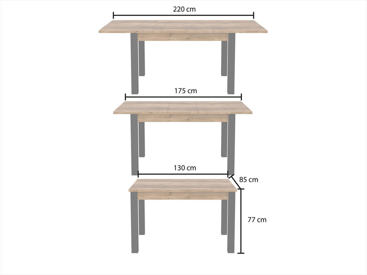 ESSTISCH ALIVO Ausziehbar 130 - 175 / 85 x 77 cm - Schwarz, Holz (130/85/77cm) - MASSENO