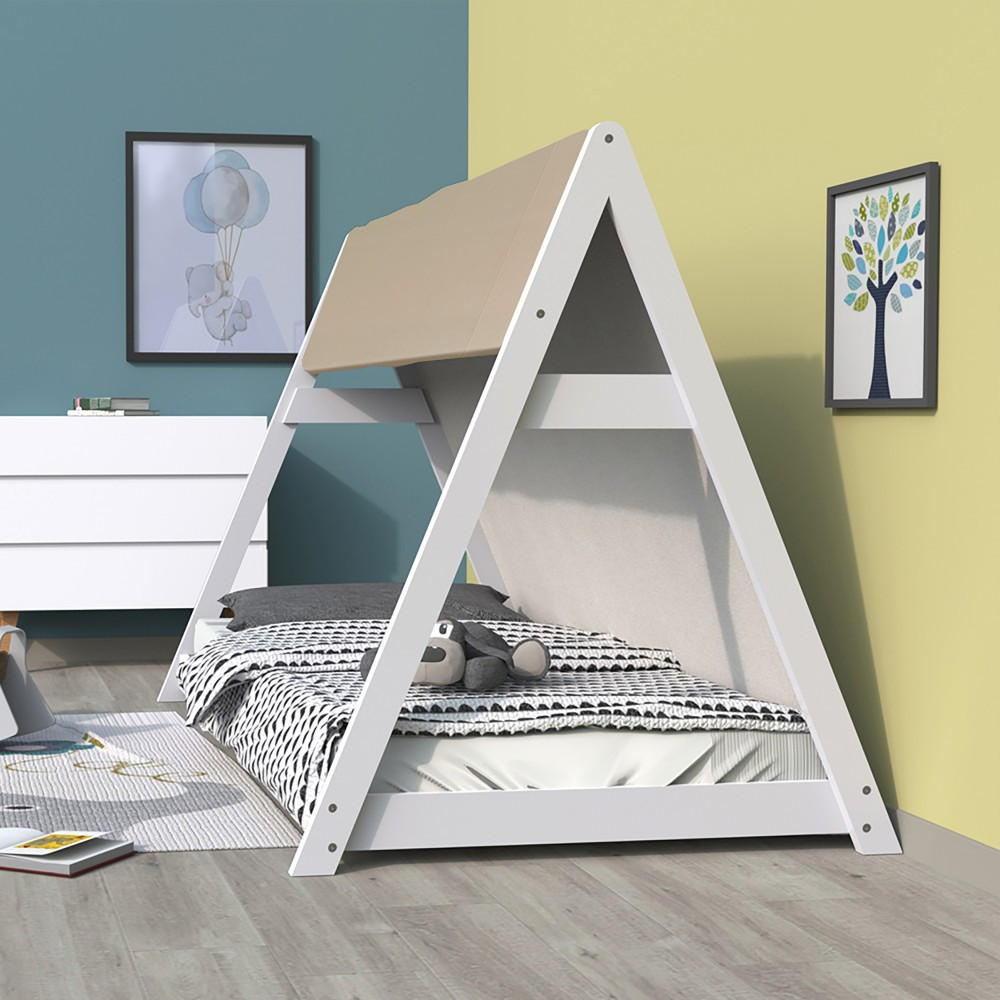 HAUSBETT TIPI mit Stoff und Lattenrost/ Kinderbett 90x190 - Weiß - Weiß, Holz (90/190cm) - Weber Industries