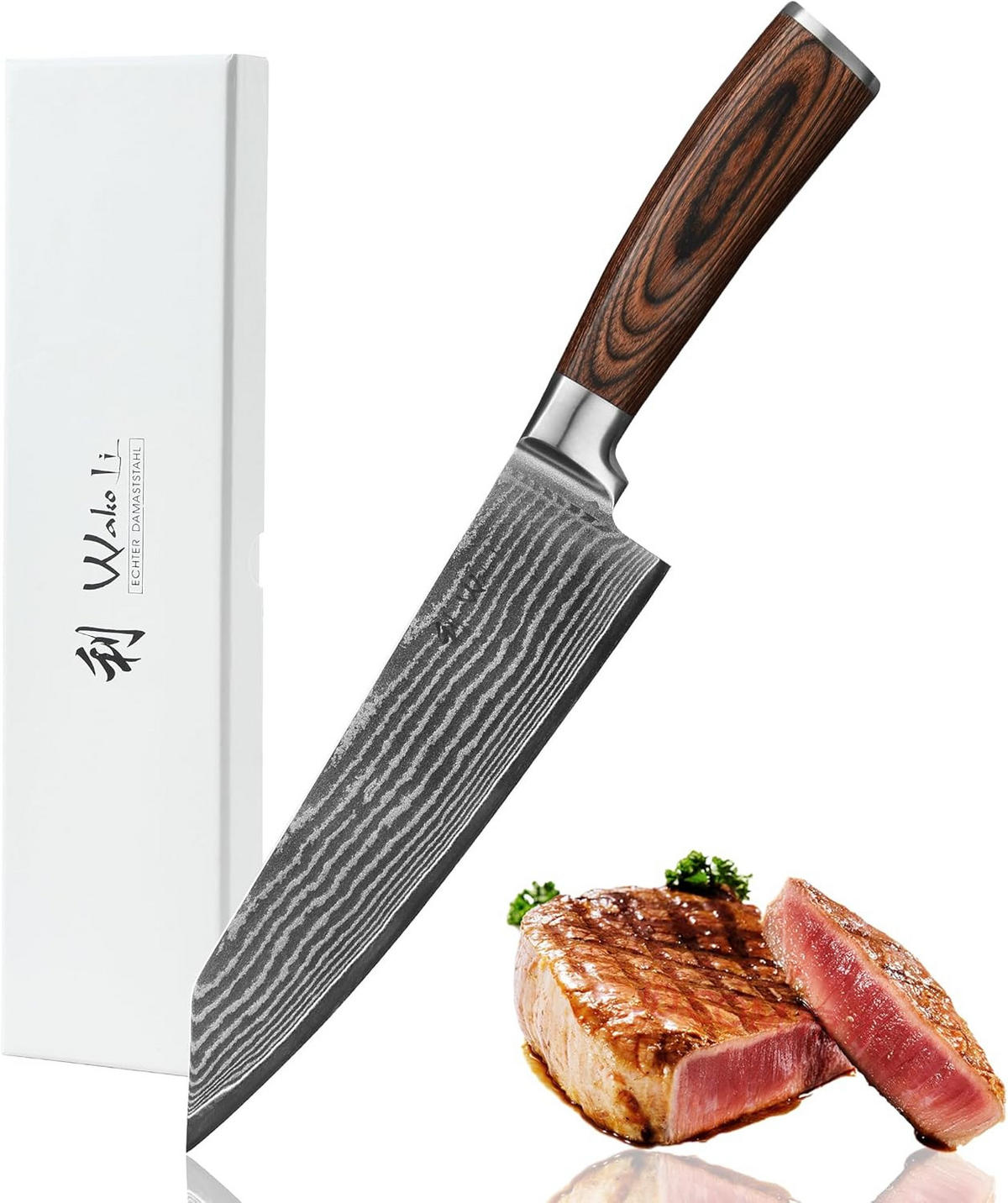 KIRITSUKE Damastmesser I EDIB - Braun, Holz/Metall (30cm) - Wakoli