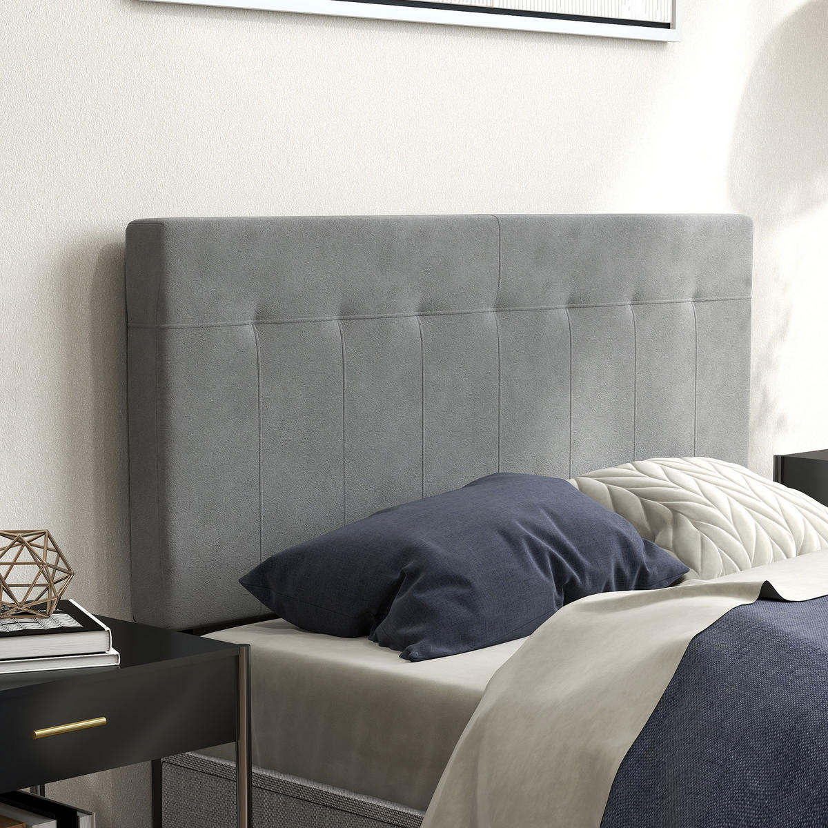 KOPFTEIL DE-10862 3-fach höhenverstellbar 106-126 cm Samtoptik Grau - Grau, Metall (10/126/140cm) - ComfortXL