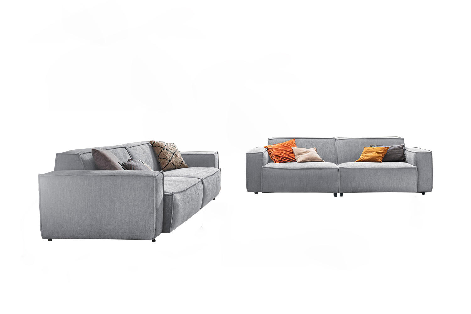 SITZGRUPPE SAMU Hellgrau Webstoff - Hellgrau/Schwarz, Kunststoff/Textil (256/72/106cm) - KAWOLA